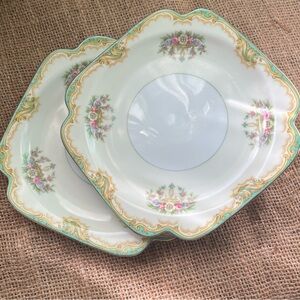 Noritake “M” Adela Square Cream and Gold Vintage Scalloped Edges Set 1930’s